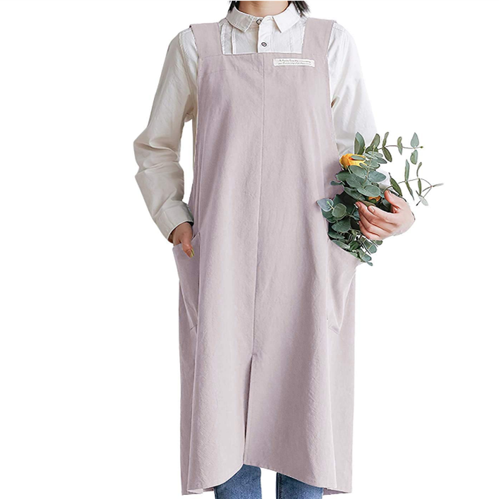 코튼 린넨  베이킹 요리사  원예 귀여운 일본 라인 핑크 앞치마 