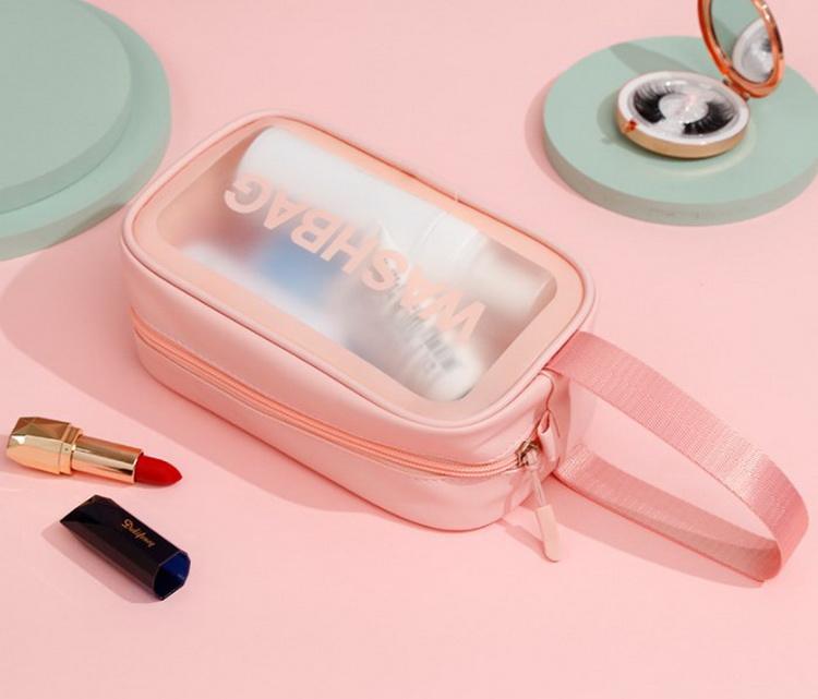 여자 패션 3pcs 세트 방수 PVC 명확한 가죽 세면 용품 주최자 가방 PU 여행 메이크업 가방