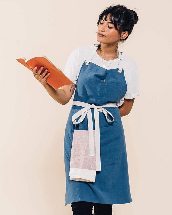 포켓이 있는 조정 가능한 유기농 면 요리 린넨 앞치마
