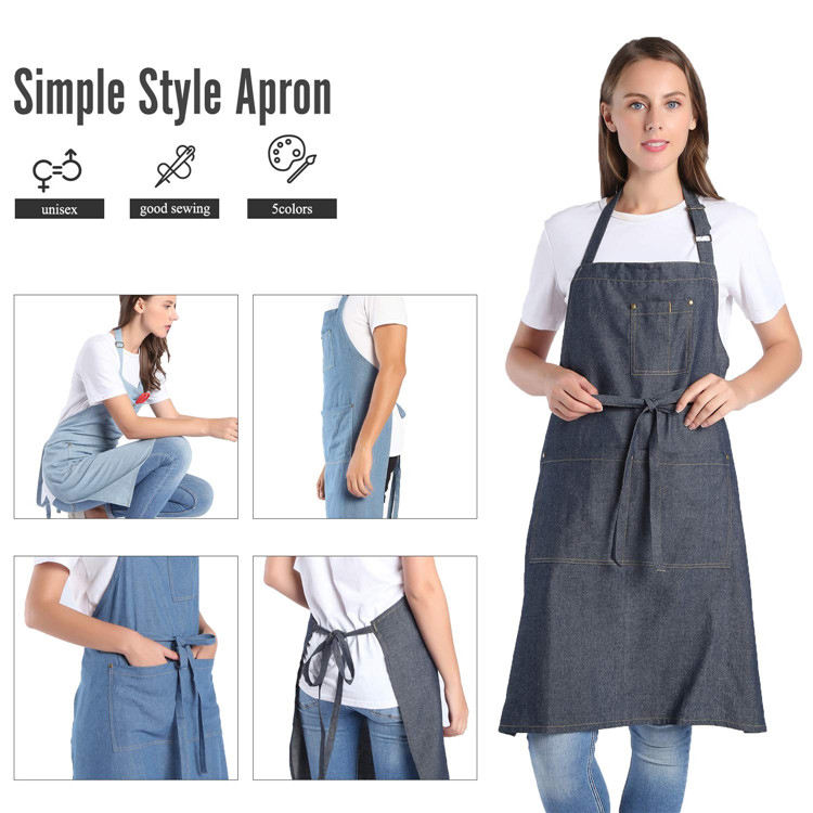 남성 여성을위한 100% 코튼 조절 데님 진 바리 스타 냉각 정원 DIY 사용자 정의 앞치마