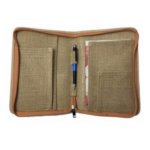 링 바인더가 있는  황마 리넨 패드폴리오