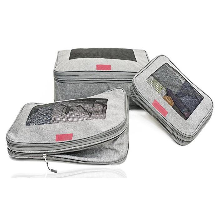 이중 지퍼가 있는 여행용 압축  큐브  정리함 3세트