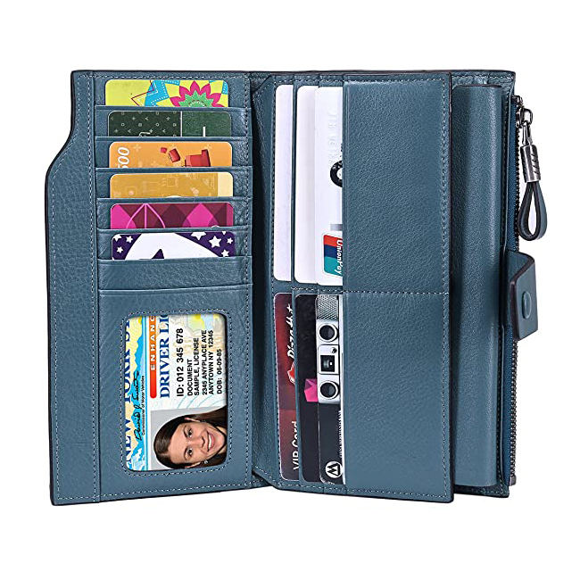  숙녀 pu 가죽 손목 클러치 긴 지갑 대용량 rfid 카드 홀더 지갑 