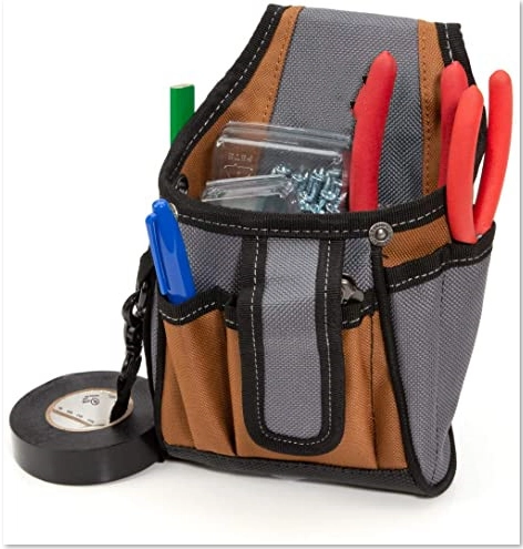 테이프 테더가 있는 7포켓 캔버스 테크 파우치