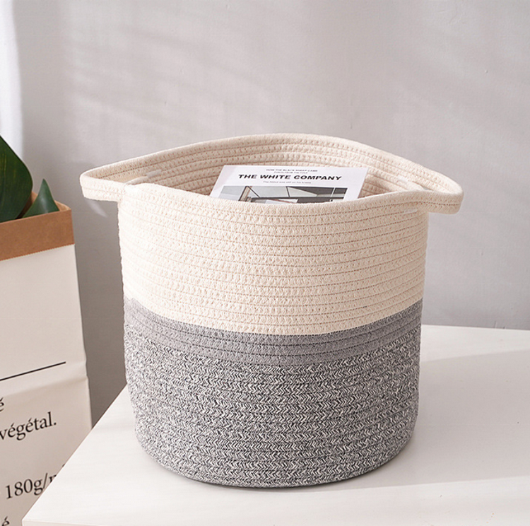 큰 길쌈된 밧줄 저장 바구니 세트 손잡이 세탁물 둥근   밧줄 바구니
