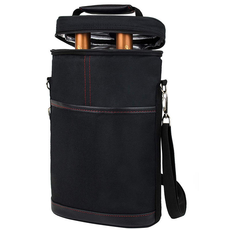 휴대용 600D 옥스포드 천 2 병 와인 항온 절연 쿨러 가방 