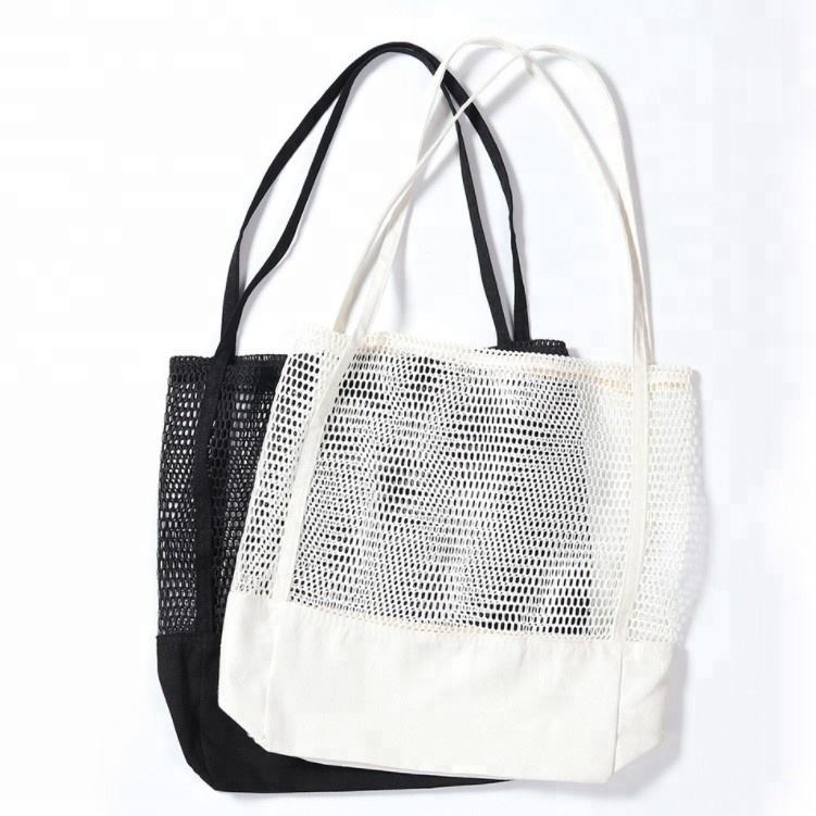 비치 저렴한 그물 캔버스 쇼핑 대형 코튼 캐리 메쉬 토트 백
