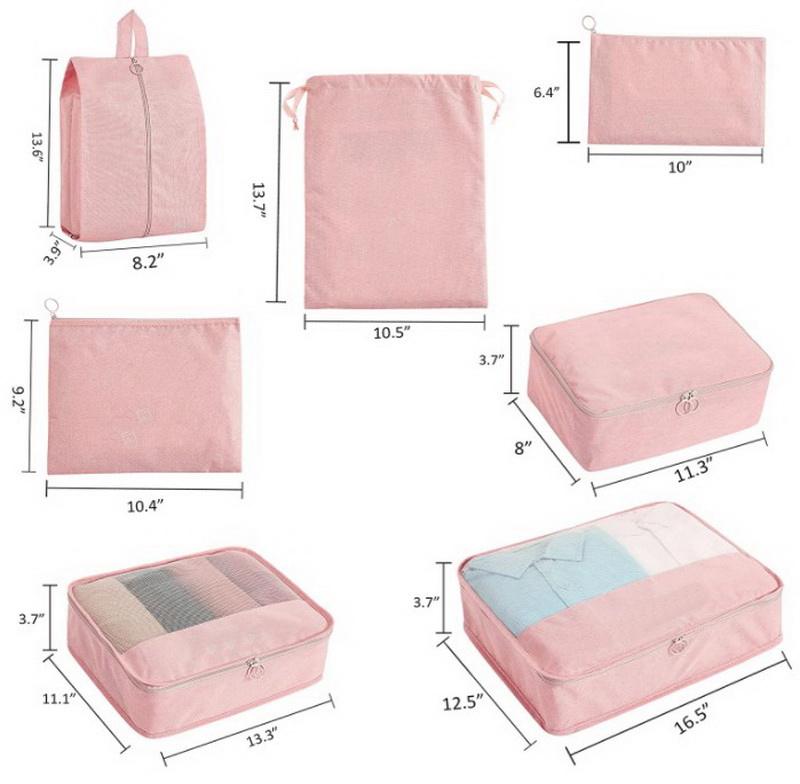 7 pcs 세트 휴대용 여행 재활용 패브릭 포장 큐브 