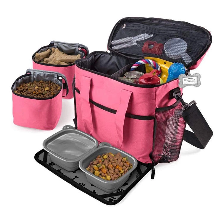 여행 야영을 위해 놓이는 방수 그릇을 가진 주문을 받아서 만들어진 큰 수용량 휴대용 애완견 음식 저장 끈달린 가방