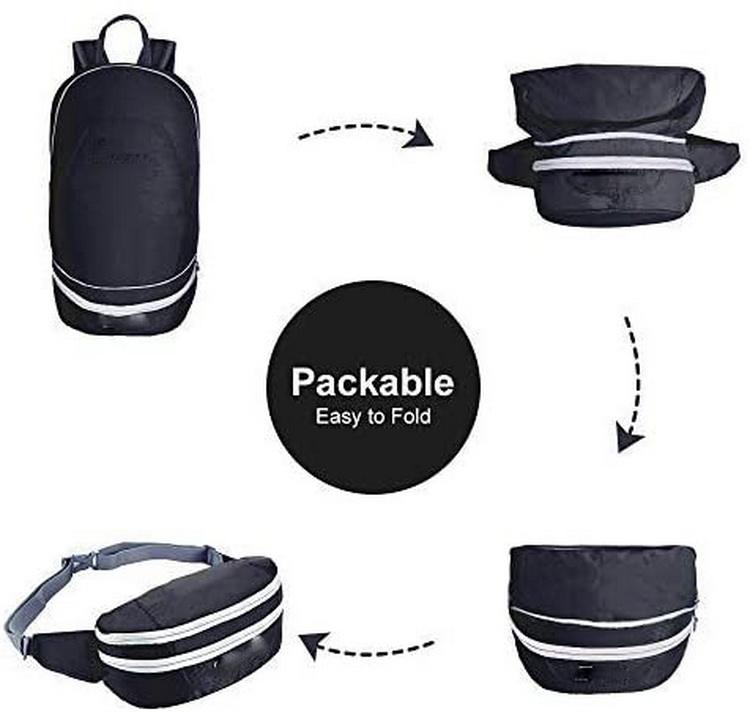 2 in 1 Packable 배낭 허리 팩 하이킹, 여행, 사이클링을 위한 경량 접이식 데이팩 백