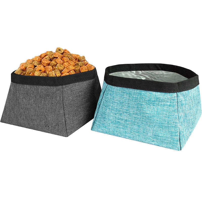 2 개 접을 수있는 개 여행 그릇 애완 동물을위한 경량 접이식 개 물 음식 그릇