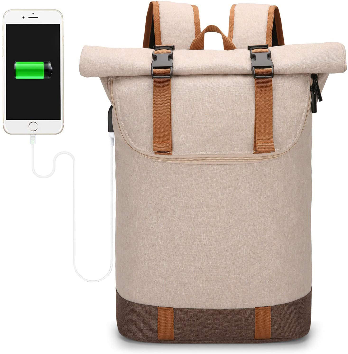 USB 충전 포트 도난 방지 확장형 롤 탑 큰 대학 학교 여행 백팩 