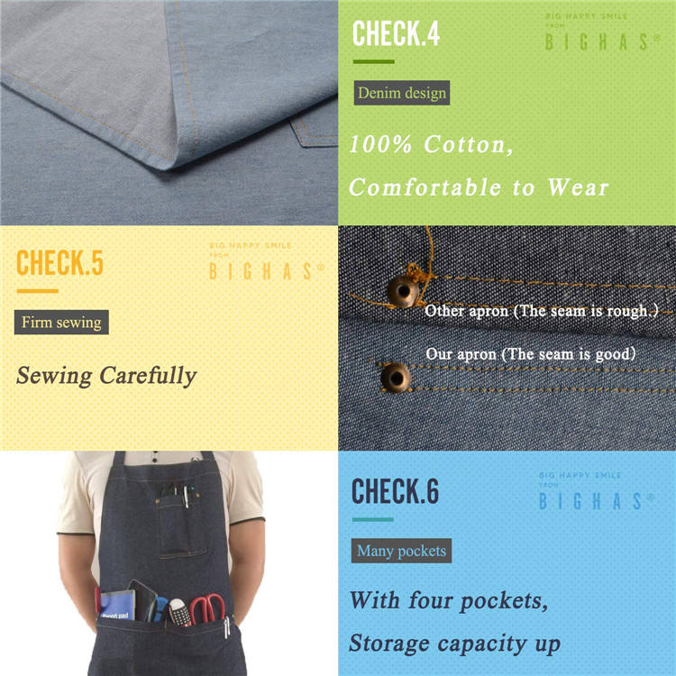 남성 여성을위한 100% 코튼 조절 데님 진 바리 스타 냉각 정원 DIY 사용자 정의 앞치마