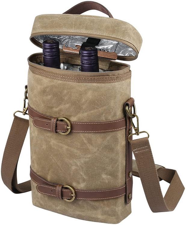 술병을 위한 왁스 칠한 화포 포도주 냉각기 끈달린 가방