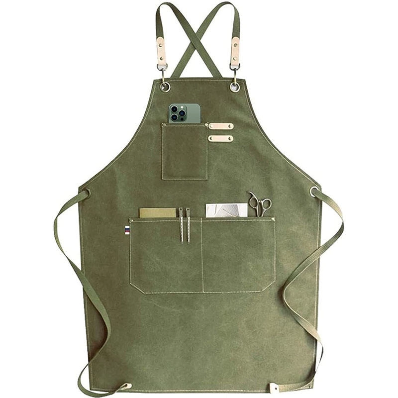 헤비 듀티 캔버스 가죽 용접 리드 작업 긴 정육점 앞치마