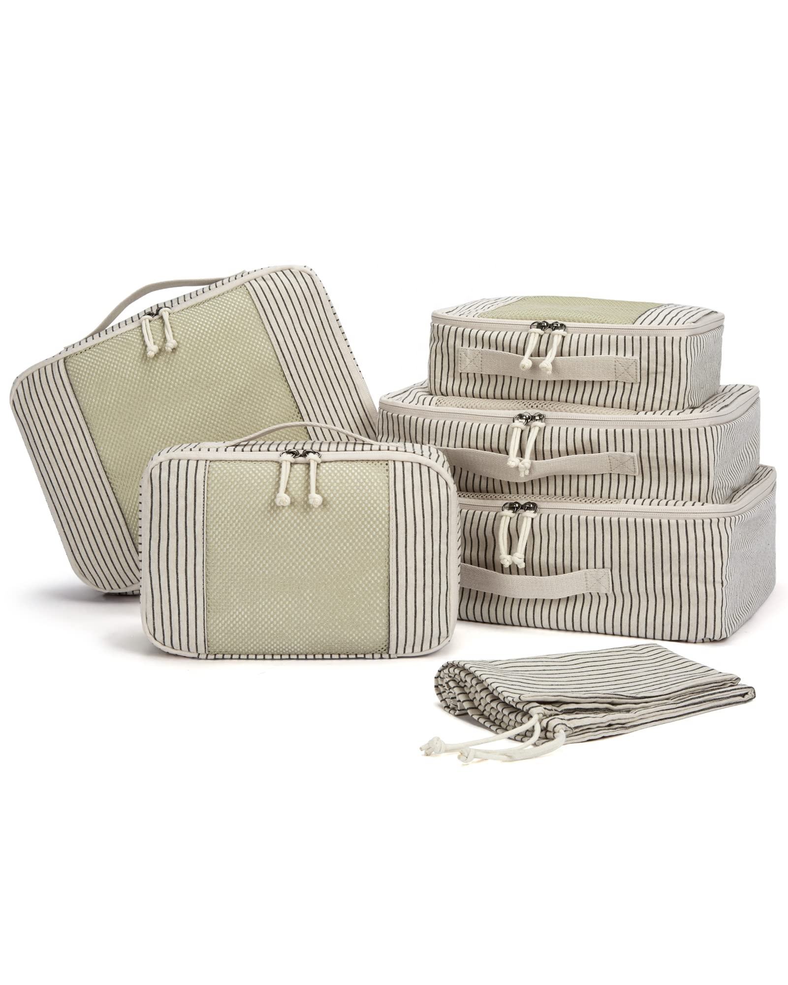 6pcs 경량 압축 여행 세트 방수 여행 포장 큐브  자연 색상 