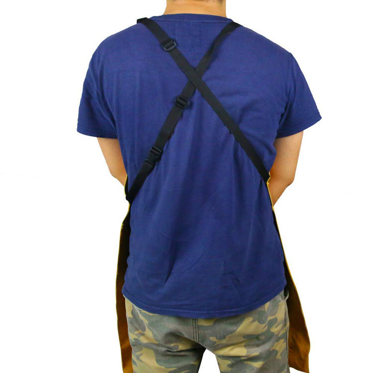 남자를 위한 주문 노란 가죽 턱받이 앞치마 용접 목수 앞치마