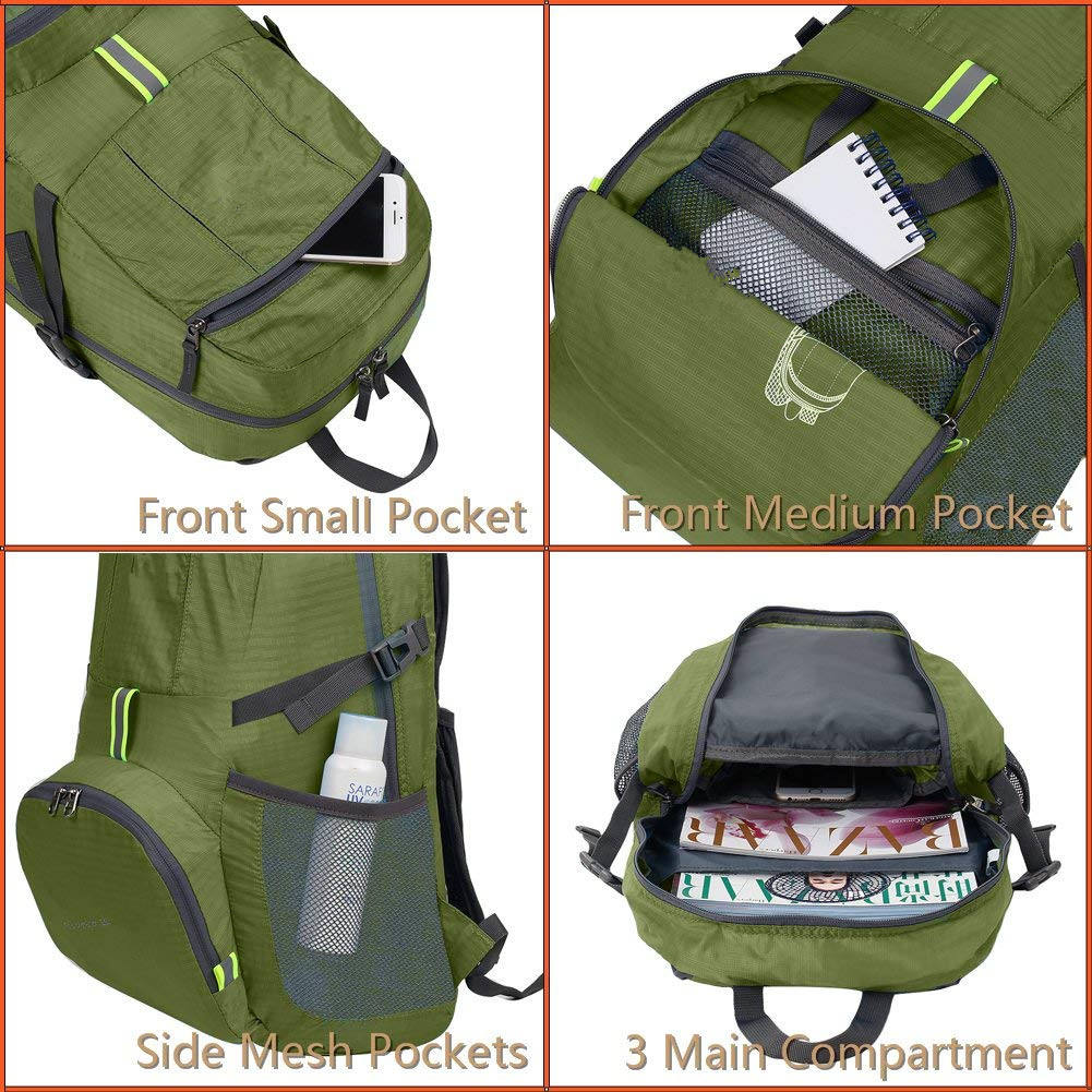 초경량 패커블 백팩, 25L 소형 방수 하이킹 데이팩 접이식 여행용 백팩