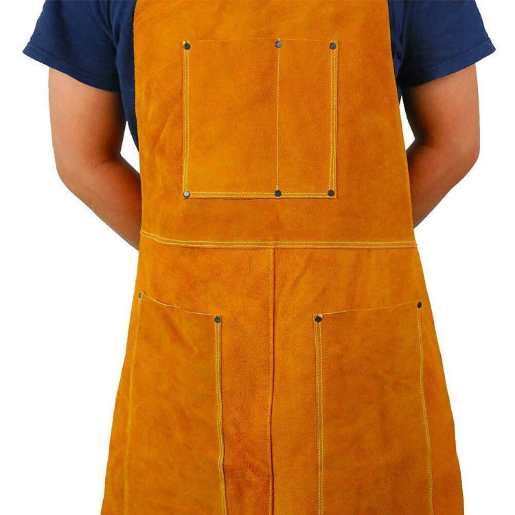 남자를 위한 주문 노란 가죽 턱받이 앞치마 용접 목수 앞치마