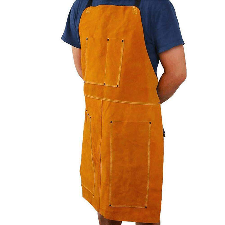 남자를 위한 주문 노란 가죽 턱받이 앞치마 용접 목수 앞치마