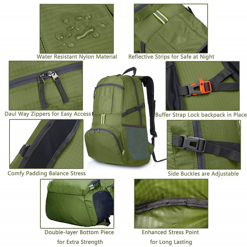 초경량 패커블 백팩, 25L 소형 방수 하이킹 데이팩 접이식 여행용 백팩