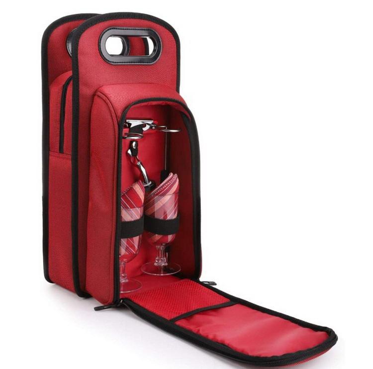 럭셔리 2 병 절연 와인피크닉 와인 가방 쿨러 듀얼 존 