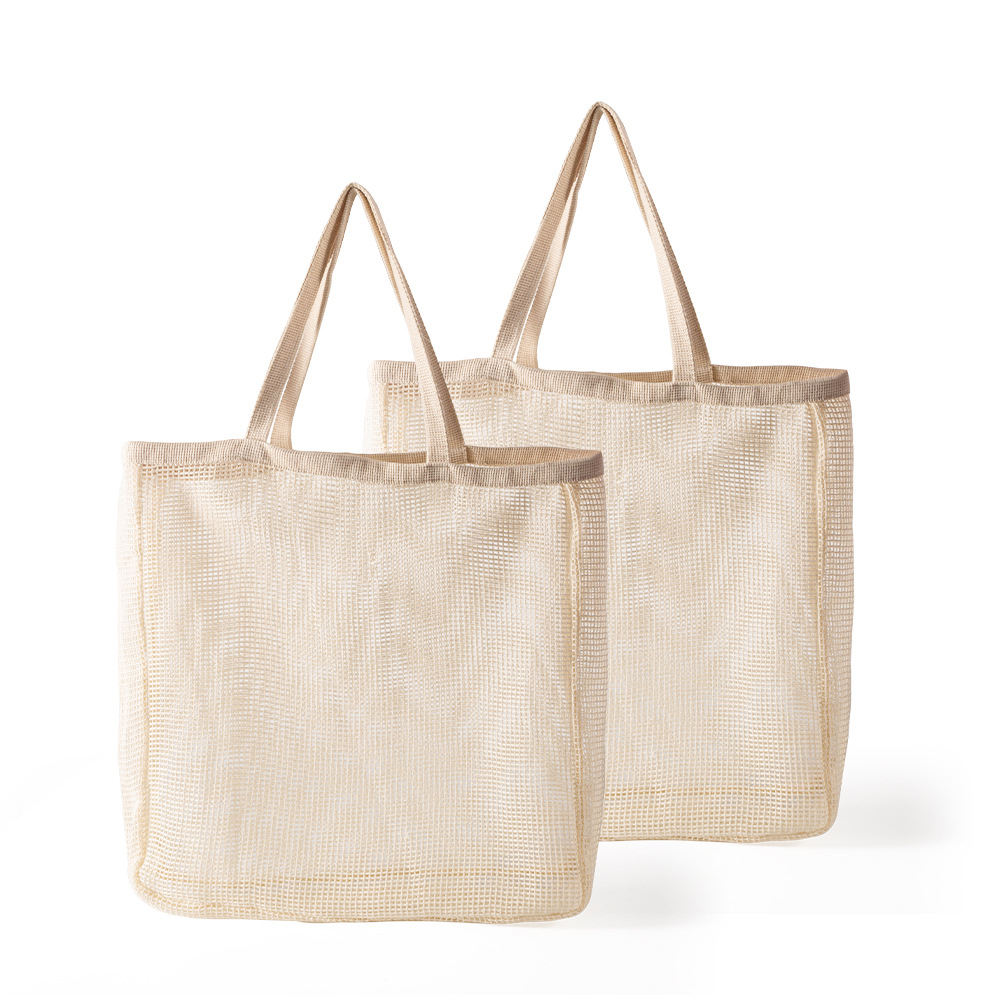  긴 손잡이 100% 면 에코 재사용 가능한 메쉬 면화 식료품 가방