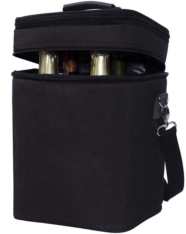 4 병 확장형 와인 보온병 와인 쿨러 백 (핸들 및 조절 가능)