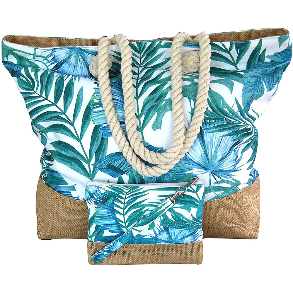 지퍼 주머니를 가진 화포 황마 여름 바닷가 끈달린 가방 