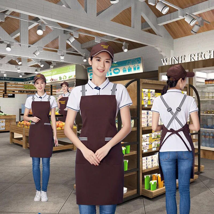 로고가 있는 도매 바리스타 앞치마 바텐더 앞치마 요리 앞치마