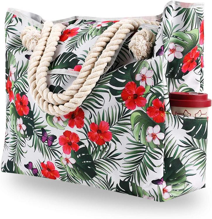 친환경  캔버스  코튼 로프 토트 디자인 대형 비치 백 코튼