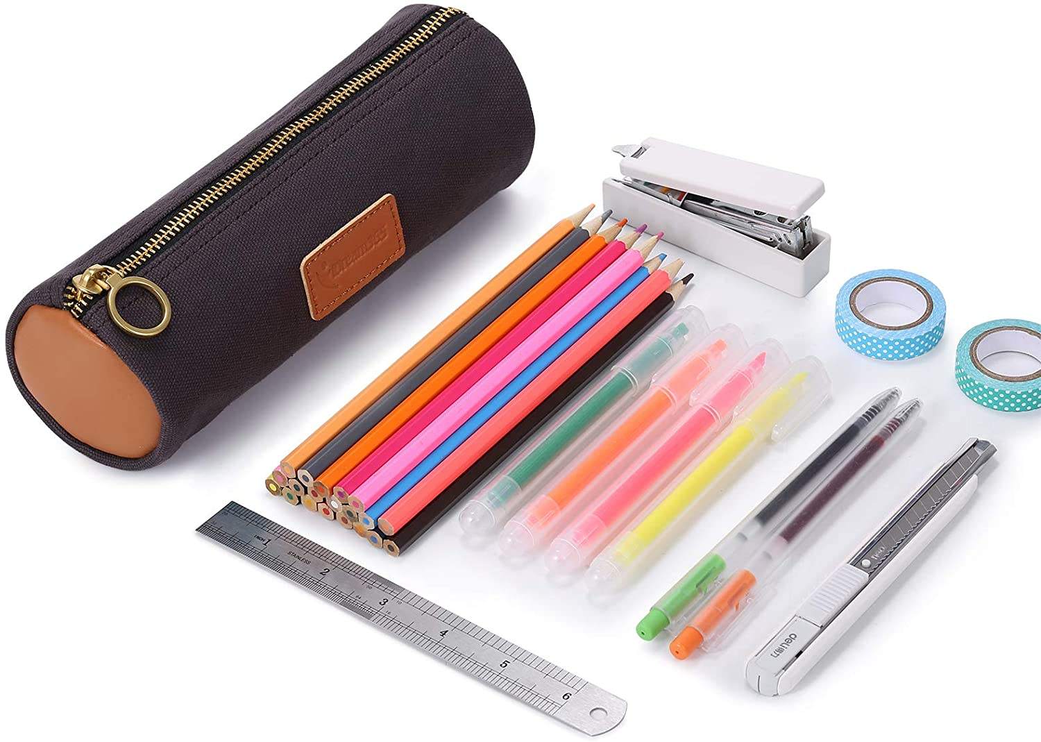 맞춤형 연필 가방 내구성 필통 가방, 황동 지퍼, 색상 디자인 - 노란색 연필 가방