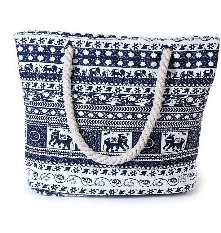 품질 대형 캔버스 토트 백 B로프 핸들 대형 여성 숄더 비치 가방 