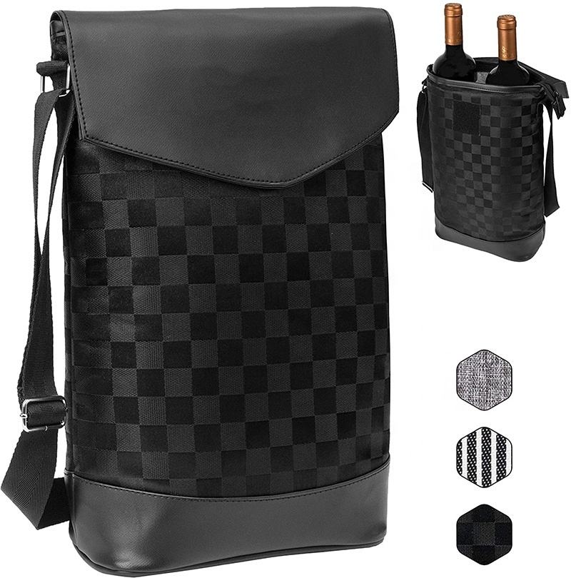 유행 PU 가죽 덮개 어깨끈을 가진 나일론 격리되는 포도주 냉각기 