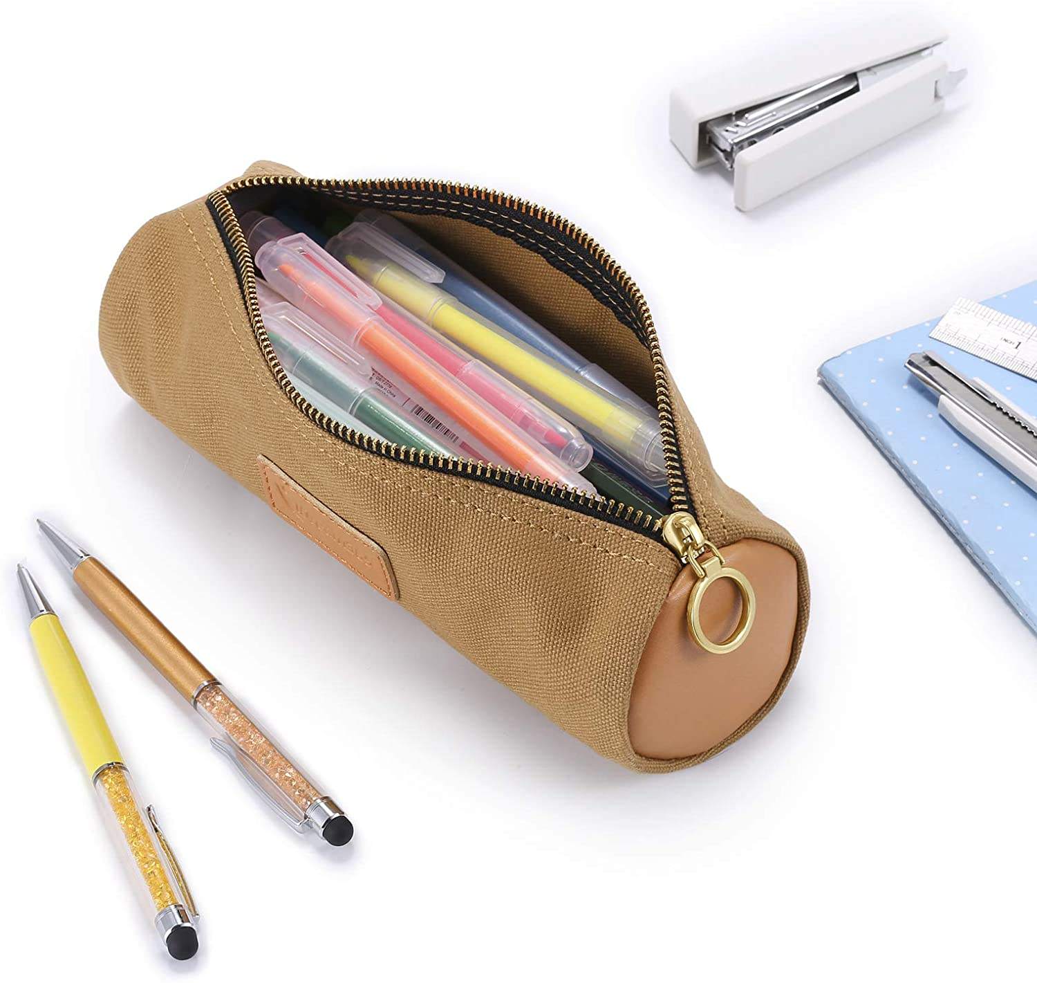 맞춤형 연필 가방 내구성 필통 가방, 황동 지퍼, 색상 디자인 - 노란색 연필 가방