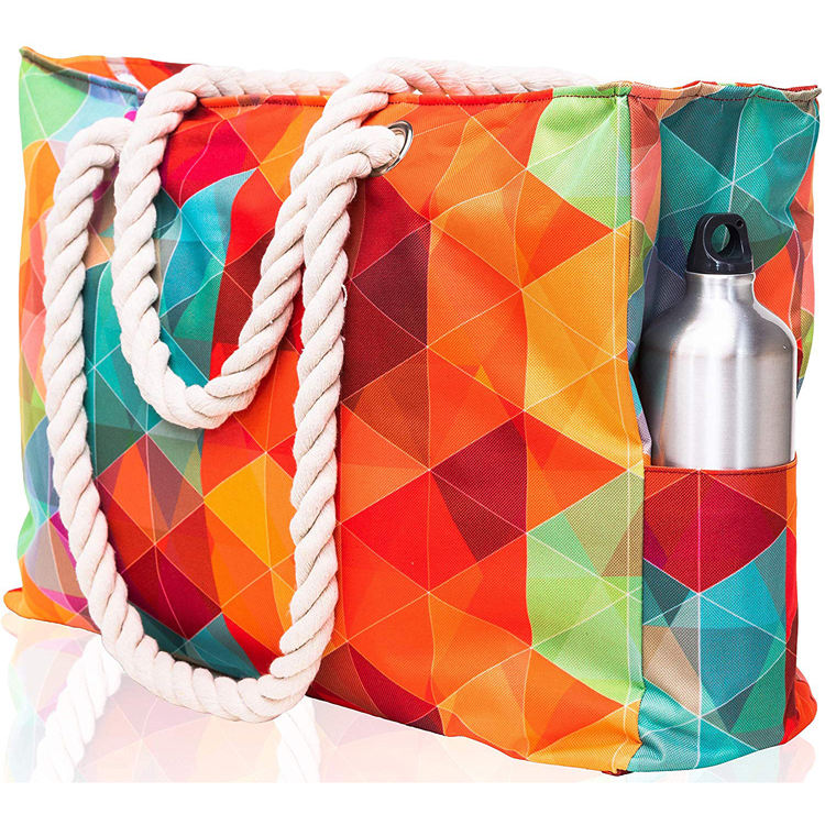 방수 면 밧줄은 여름 동안 식료품 운반물 바닷가 토트