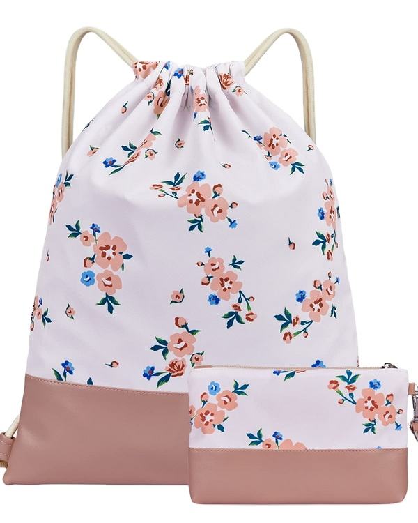 패션 인쇄 꽃 작은 지퍼 주머니 하이킹  Drawstring 배낭