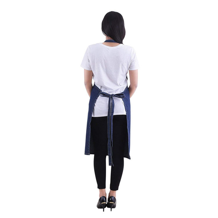 포켓 넥 스트랩 커스텀이 있는 고품질 유니섹스 데님 조절식 주방 턱받이 앞치마