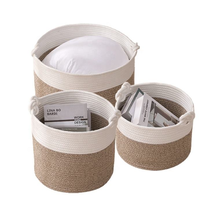 헤비 듀티 코튼 로프  장난감 세탁 홈  짠 등나무 스토리지 바구니 