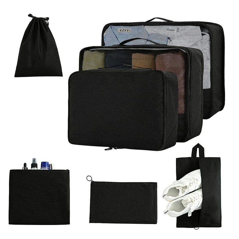 블랙 방수 경량 압축 세면 용품  신발 가방 7pcs 세트 여행 포장 큐브 