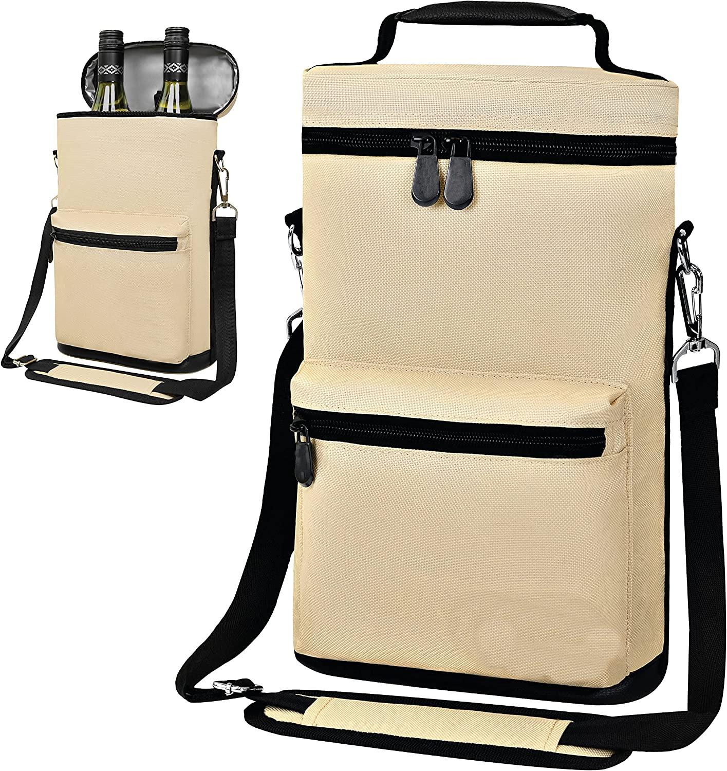 야외 블랙 비치 피크닉 숄더 2 병 와인 쿨러 가방 비치 핸드백 