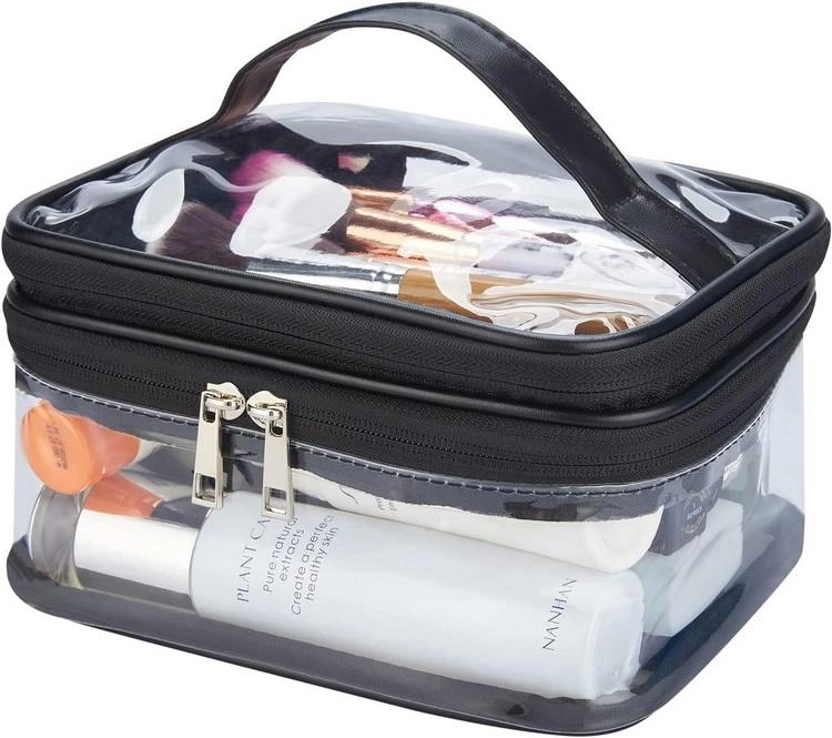 투명한 pvc 겹켜 화장용 메이크업 세면용품 부대