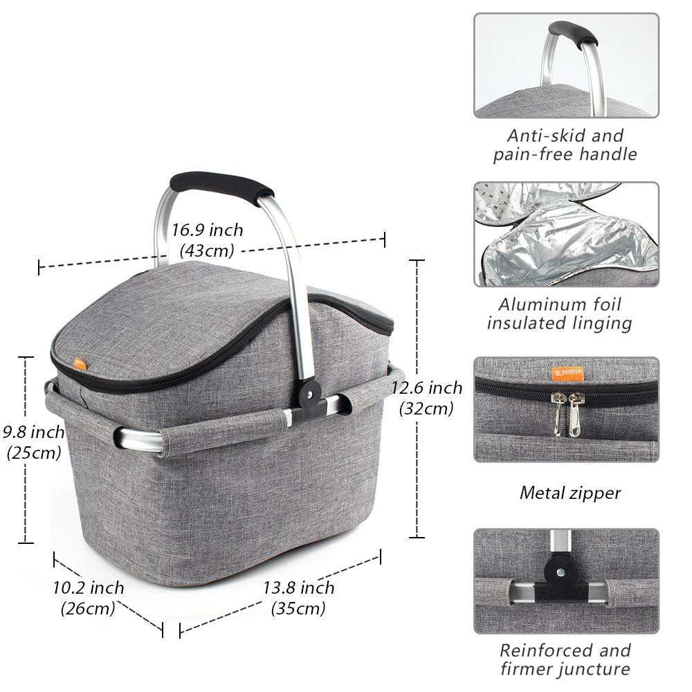 22L 접이식 접이식 절연 피크닉 쿨러 바구니 여행 캠핑 바베큐 수집