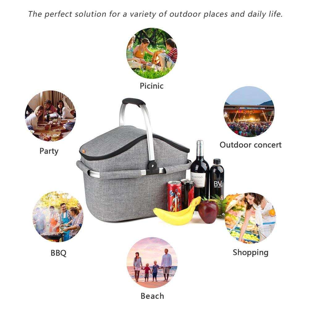 22L 접이식 접이식 절연 피크닉 쿨러 바구니 여행 캠핑 바베큐 수집