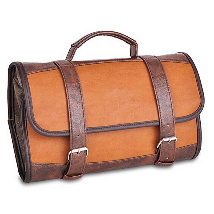 남자 접이식 가죽 왁스 캔버스 방수 여행 세면 용품 가방