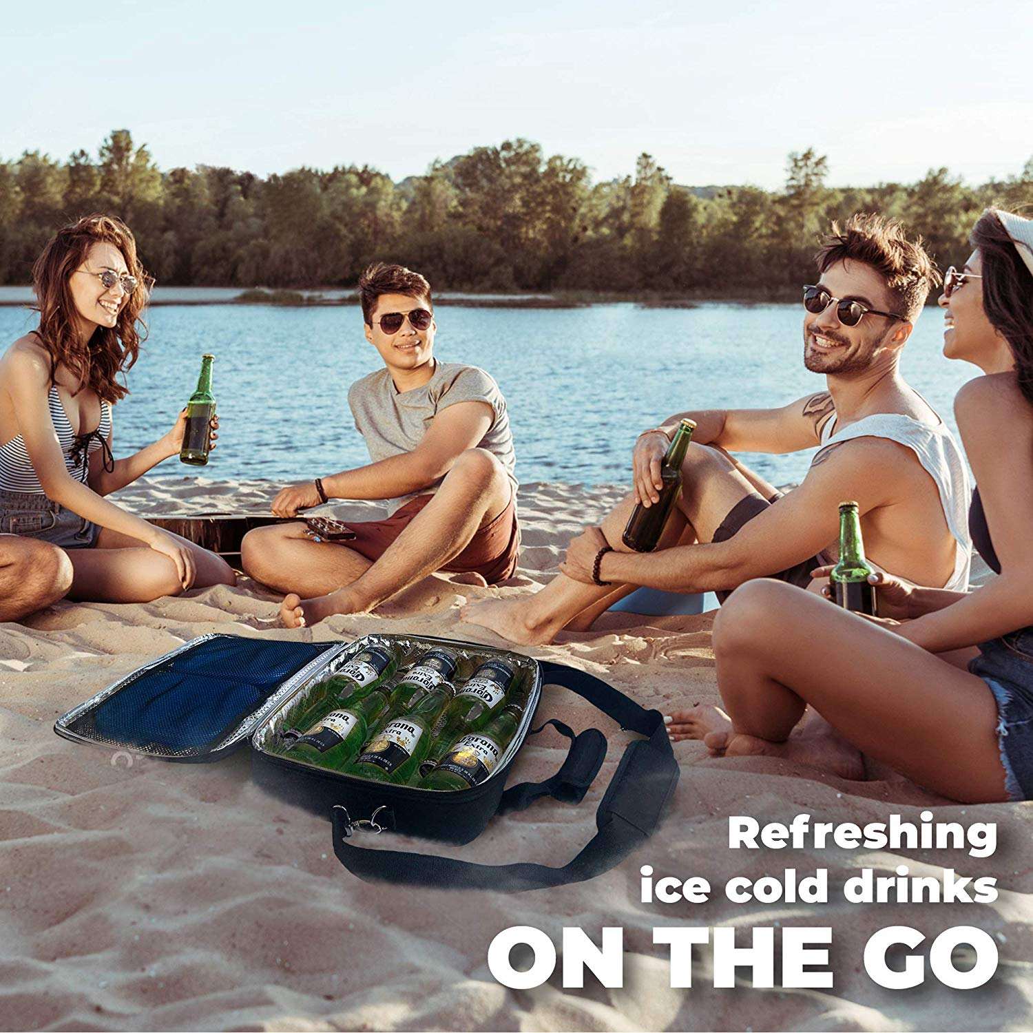 10개의 음료수 캔에 맞는 절연 슬림형 쿨러 얇고 평평한 쿨러 런치 백 - 2개의 무료 슬림형 재사용 가능한 아이스팩