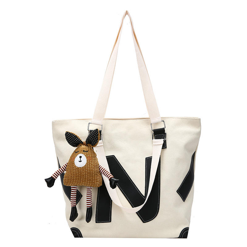 여성용 포켓 슬링 대형 캔버스 토트 백 PU  여행 숄더 백 