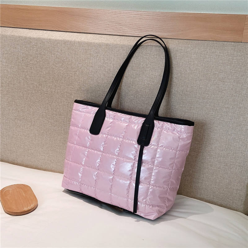 경량 천 나일론 퀼트 푹신한 숄더 핑크 퍼퍼 토트 더플 백