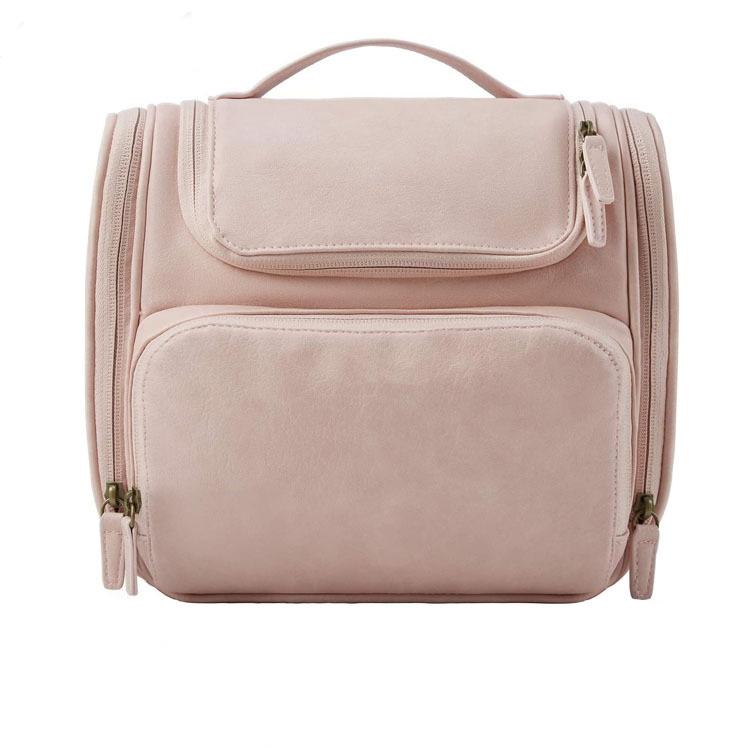 대용량 핑크 PU 가죽 메이크업  화장품 세면 용품 가방 교수형 