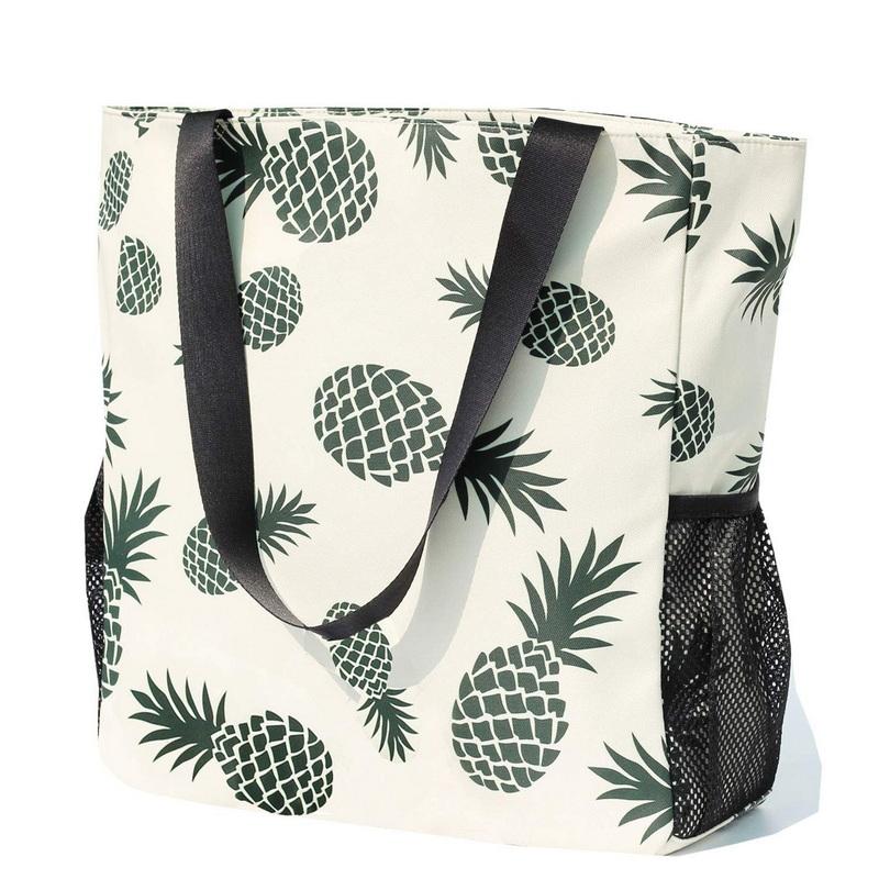 주머니를 가진 여자를 위한 싼 인쇄  화포  큰 지퍼 쇼핑 토트 백